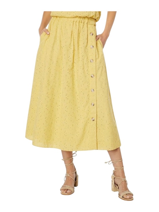 Madewell Dresses & Skirts - Madewell Yellow Eyelet Side Button Midi Skirt in Dream-On Daisy